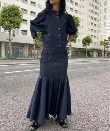 2WAY DENIM RANDOM SHIRRING DRESS