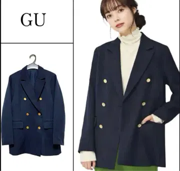 GU 자켓 네이비 골드 버튼 더블 브레스트