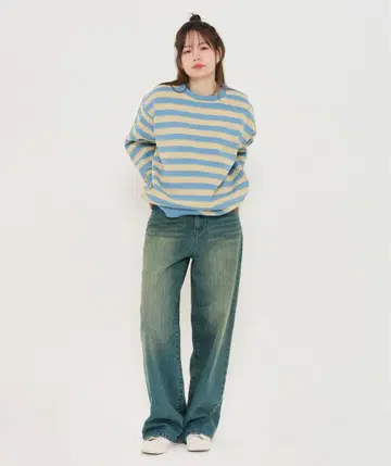 TINA:JOJUN 루즈 데님 팬츠 딥 블루 M 밑단 기장 수선 완료
