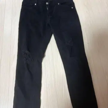 블랙 데미지 데님 팬츠 M