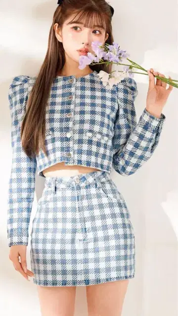 Darich 깅엄 데님 미니 스커트