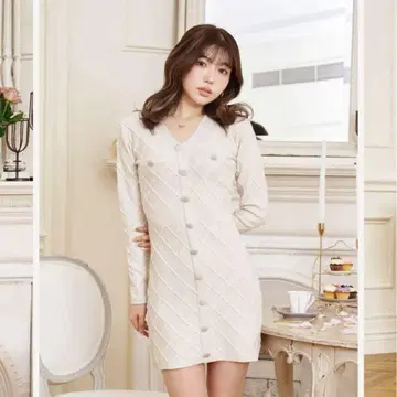 Darich 글리터 니트 미니 원피스 아이보리 F-L