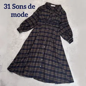 31 Sons de mode 체크 벨트 셔츠 롱 원피스 네이비 계열