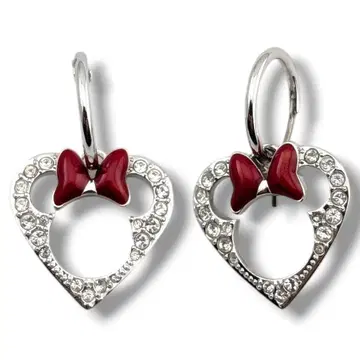 스와로브스키 미니 귀걸이 DISNEY 하트 리본 실버