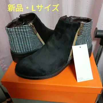 ELLE PLANETE 부티 숏부츠 블랙/체크 24cm