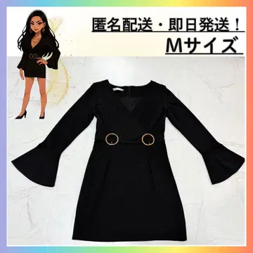 [ 새상품급 ] 벨 슬리브 원피스 블랙 M 사이즈 허리 벨트 디자인