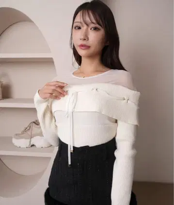 LIP SERVICE 시어 도킹 리본 리브 니트