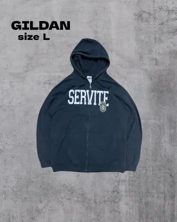 [ GILDAN ] 풀 집업 후드티 SERVITE 로고 네이비 L 사이즈