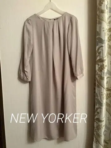 NEW YOKER 얇은 베이지 7부 소매 롱 원피스 13 루즈한 사이즈