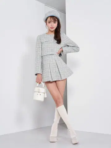 다리치 팬시 트위드 플레어 스커트 숏 자켓