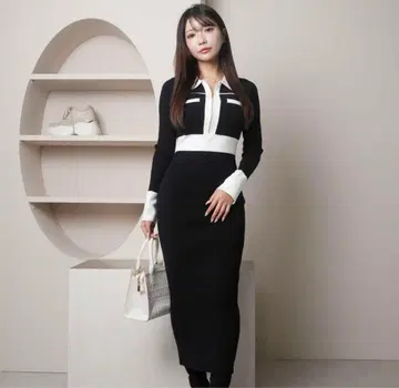 LIP SERVICE 지퍼 달린 카라 부착 니트 원피스