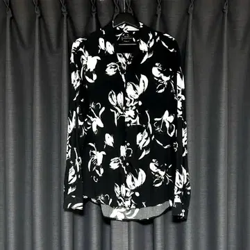 ZARA 자라 남성용 긴팔 셔츠 꽃무늬 보타니컬 블랙 XL 얇은 소재