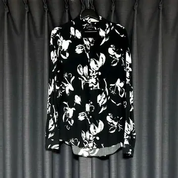 ZARA 자라 남성용 긴팔 셔츠 꽃무늬 보타니컬 블랙 XL 얇은 소재
