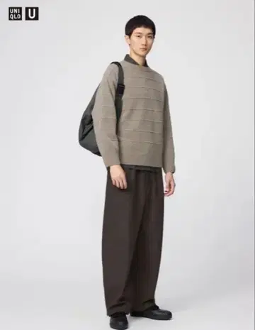 완판 UNIQLO U 브러쉬드 맨투맨 와이드 팬츠 브라운 S