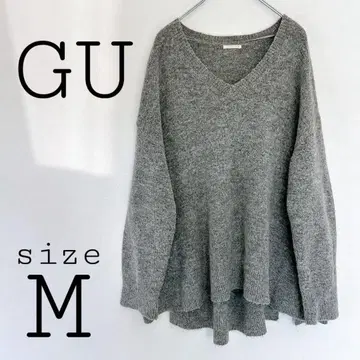 지유 [ M ] 풀오버 니트 그레이 계열 V넥 오버 사이즈