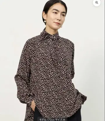 soeju 레오파드 무늬 보타이 블라우스 블랙 M