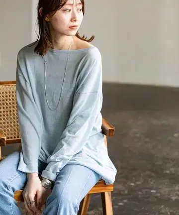 NOBLE 텐지쿠 보트넥 니트 색스 블루