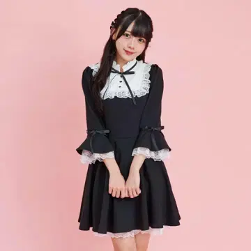 시크릿허니 스탠드 카라 7부 소매 원피스
