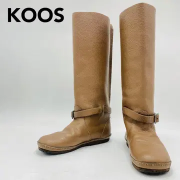 KOOS 코스 롱 부츠 Maud-L 벨트 주름 가죽 플랫 37 브라운