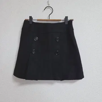 chereaux 블랙 더블 버튼 미니 스커트 플리츠