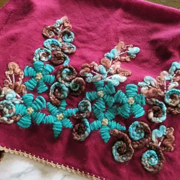 꽃 털실 자수 인도 울 숄 스카프 소방색