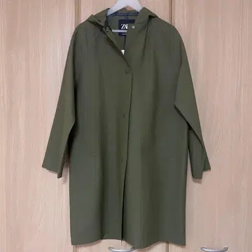 ZARA 롱 코트 카키 S 후드 부착 코트 레인코트