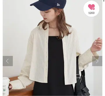 새상품급 디스코트 스트라이프 크롭 셔츠 아이보리