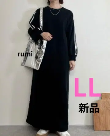 [새상품] 시마무라 rumi 긴팔 라인 원피스 LL 사이즈 중검정 블랙