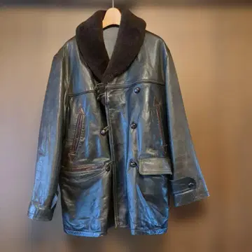 가이진 메이드 블랙 소가죽 더블 브레스트 코트 레어