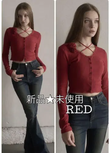 새상품 미사용 이론yilon ROSE RIBBON CARDIGAN 레드