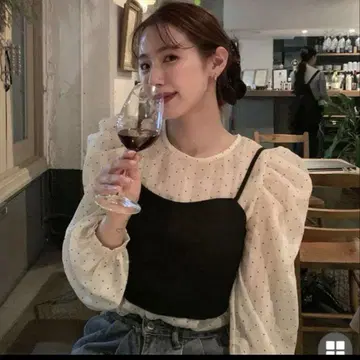 nugu 도트 블라우스 & 뷔스티에 세트