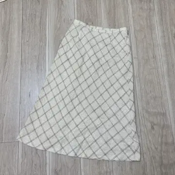 젤라르다렐 스커트 아이보리 체크 무늬 플레어 무릎 기장 평상복