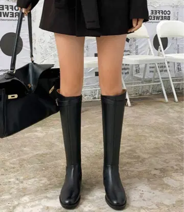 블랙 버클 롱 부츠
