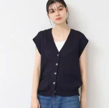 [데셍] [일본제] 버튼 달린 니트 베스트 지레 네이비 M