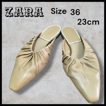 새상품급 ZARA 개더 가죽 뮬 베이지 36 23cm 미사용에 가까운