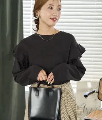 와플 프릴 소매 롱 슬리브 풀오버