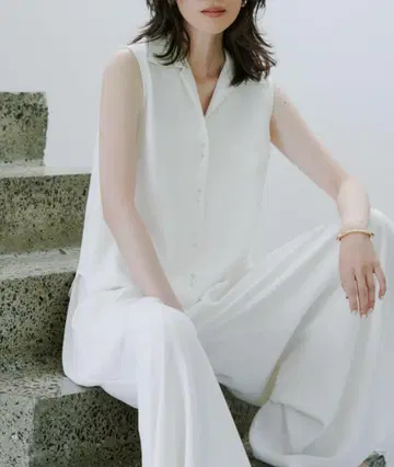 anuans 더블 새틴 오픈 카라 블라우스 화이트 계열