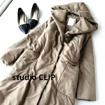 studio CLIP 후드 부착 베이지 충전솜 코트