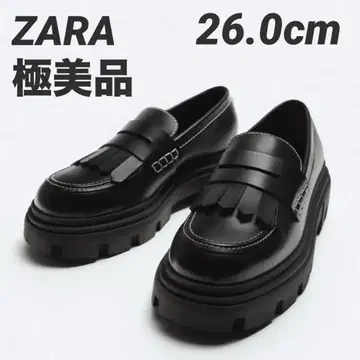 [ 미사용급 ] ZARA 코인 로퍼 청키 힐 프린지
