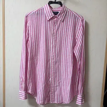 폴로 말 자수 긴팔 셔츠 핑크 스트라이프 사이즈 M