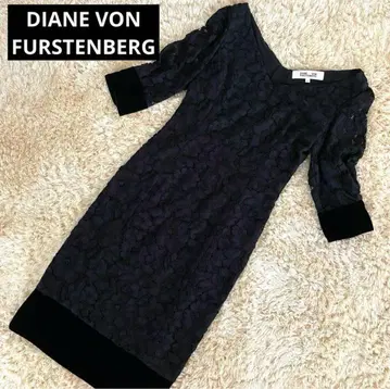 DIANE VON FURSTENBERG 7부 소매 원피스 레이스 블랙
