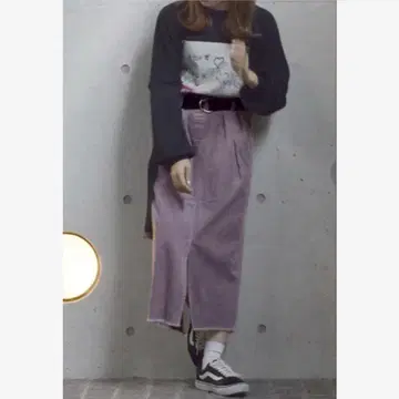 Wcloset 보라색 코듀로이 슬릿 타이트 스커트