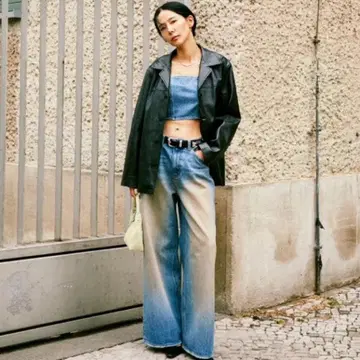 PLAC 배기진 데미지 리얼 빈티지 와이드 데님