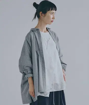 studio clip 소프트 옥스 판초 셔츠 블랙 스트라이프