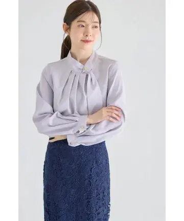 [ 새상품 ] JAYRO 스탠드 아시메 타이 블라우스 그레이