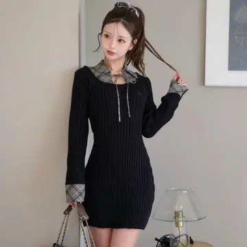 Darich 레이어드라이크 니트 미니 원피스 블랙 택 포함