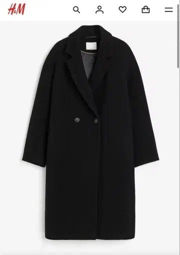 H&M 더블 브레스트 롱 코트 L 블랙