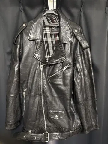 XL ZARA 라이더 자켓 램 가죽 블랙 광택감 체크