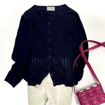 새상품급 마가렛호웰 코튼 니트 가디건 시스루 짜임 네이비 2