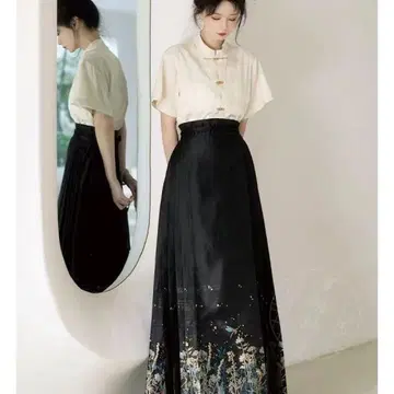 자수 장식 블랙 롱 스커트 마면군 직금 명나라 시대 한푸 M
